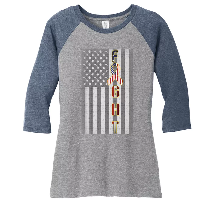 Autism Awareness American Flag Women's Tri-Blend 3/4-Sleeve Raglan Shirt