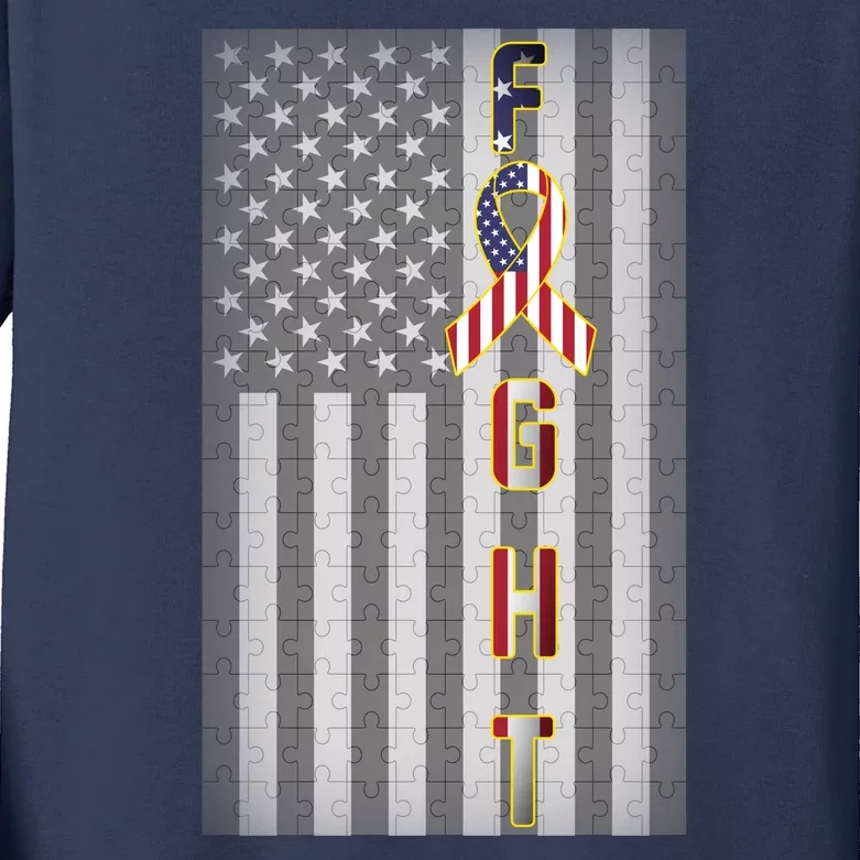 Autism Awareness American Flag Kids Long Sleeve Shirt