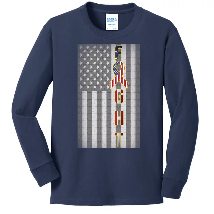 Autism Awareness American Flag Kids Long Sleeve Shirt