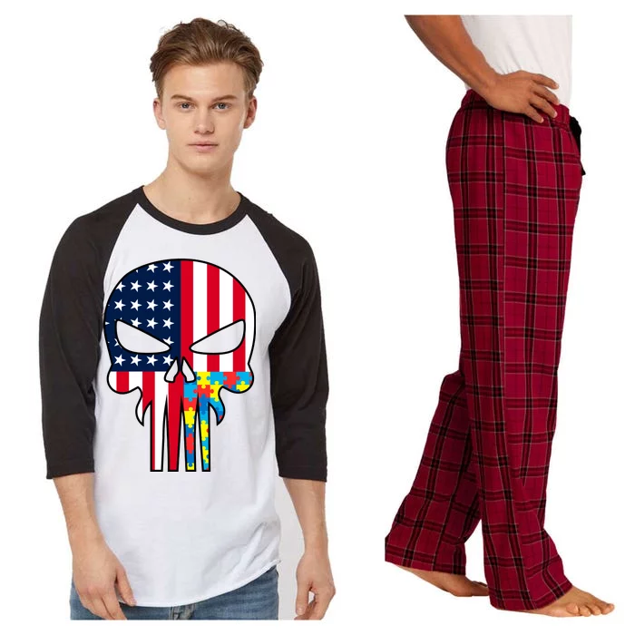 Autism Awareness American Skull Raglan Sleeve Pajama Set