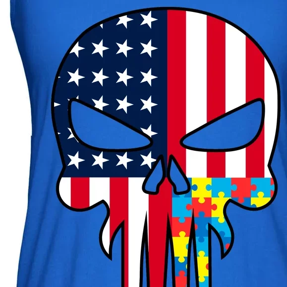 Autism Awareness American Skull Ladies Essential Flowy Tank