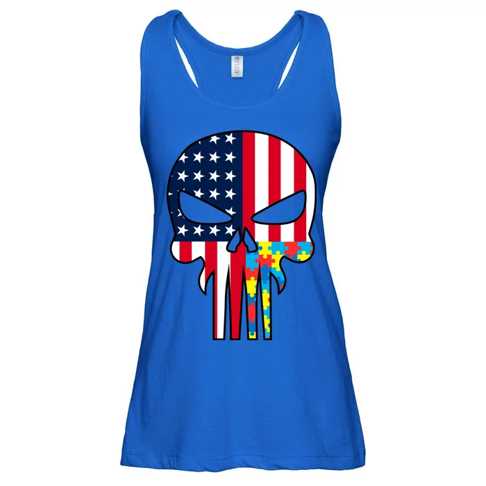 Autism Awareness American Skull Ladies Essential Flowy Tank