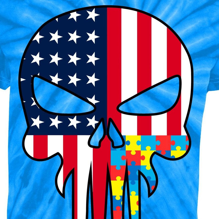 Autism Awareness American Skull Kids Tie-Dye T-Shirt