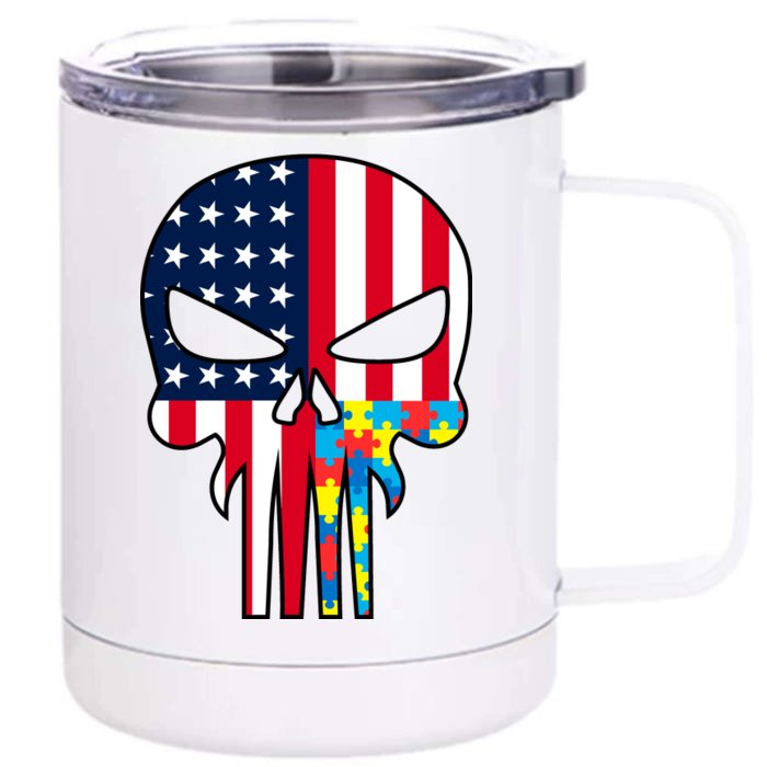 Autism Awareness American Skull Front & Back 12oz Stainless Steel Tumbler Cup