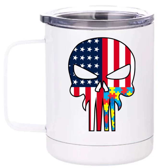 Autism Awareness American Skull Front & Back 12oz Stainless Steel Tumbler Cup