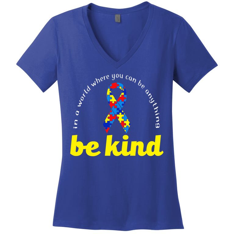 Autism Awareness Be Anything Be Kind Women's V-Neck T-Shirt