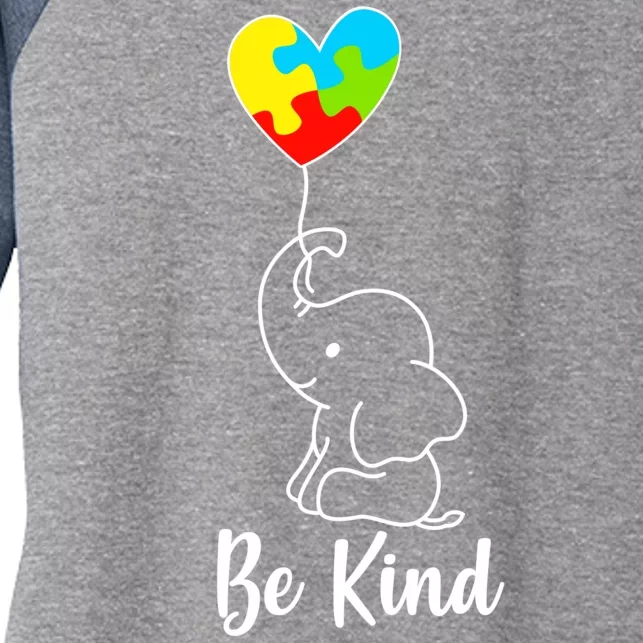 Autism Awareness Be Kind Elephant Women's Tri-Blend 3/4-Sleeve Raglan Shirt