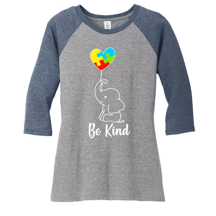 Autism Awareness Be Kind Elephant Women's Tri-Blend 3/4-Sleeve Raglan Shirt