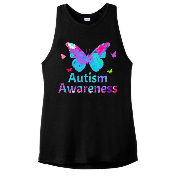 Autism Awareness Butterflies Ladies Tri-Blend Wicking Tank