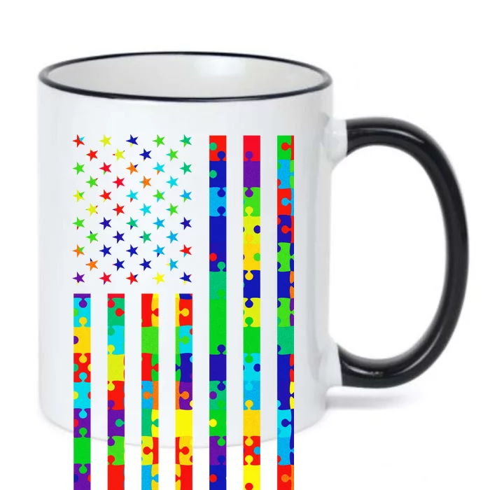 Autism Awareness Colorful Puzzle Flag Black Color Changing Mug