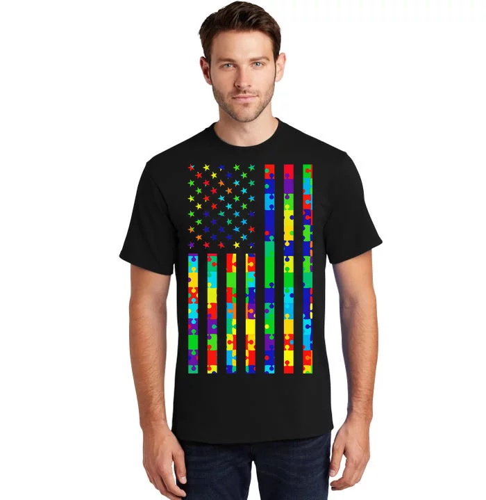 Autism Awareness Colorful Puzzle Flag Tall T-Shirt