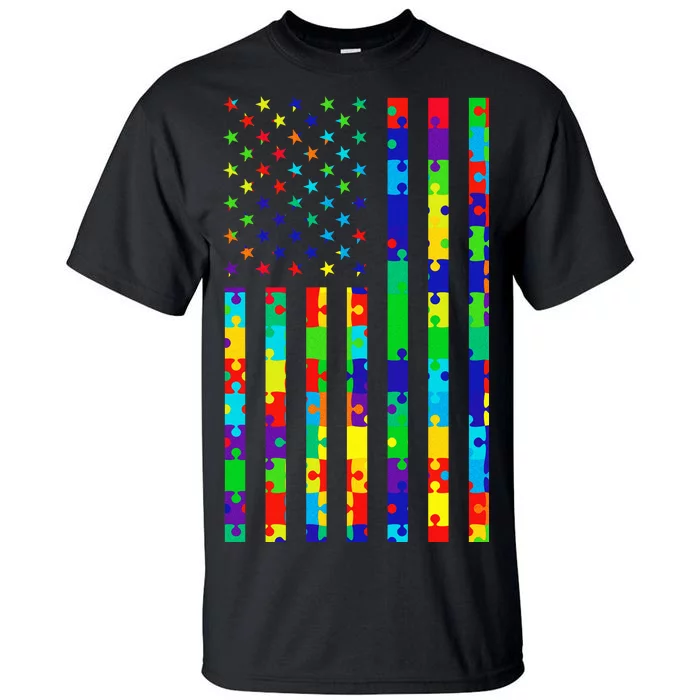 Autism Awareness Colorful Puzzle Flag Tall T-Shirt