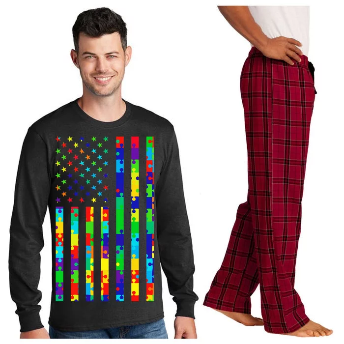 Autism Awareness Colorful Puzzle Flag Long Sleeve Pajama Set