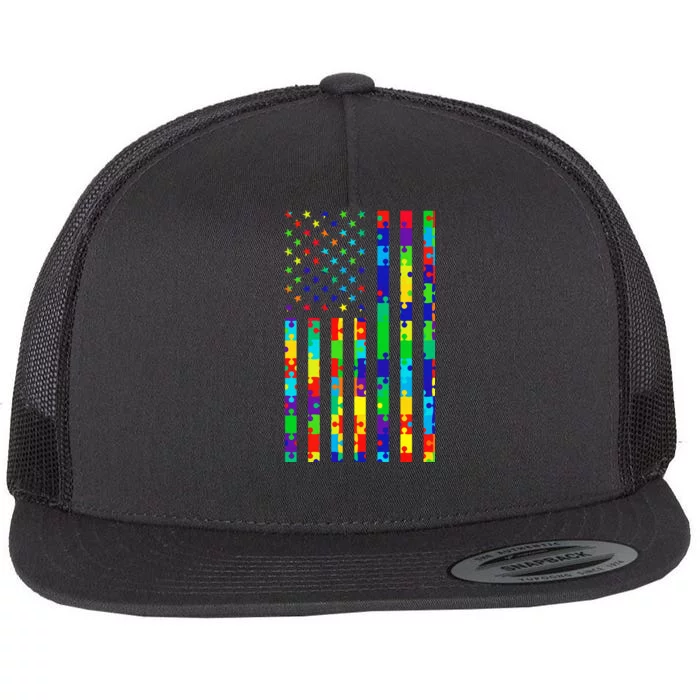 Autism Awareness Colorful Puzzle Flag Flat Bill Trucker Hat