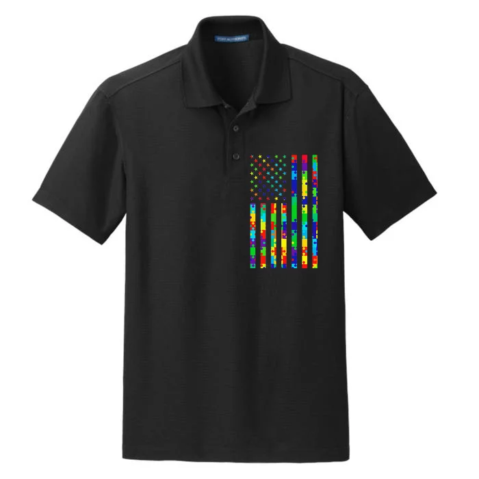 Autism Awareness Colorful Puzzle Flag Dry Zone Grid Performance Polo