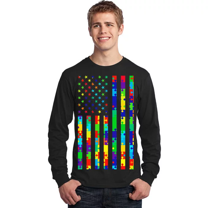 Autism Awareness Colorful Puzzle Flag Tall Long Sleeve T-Shirt