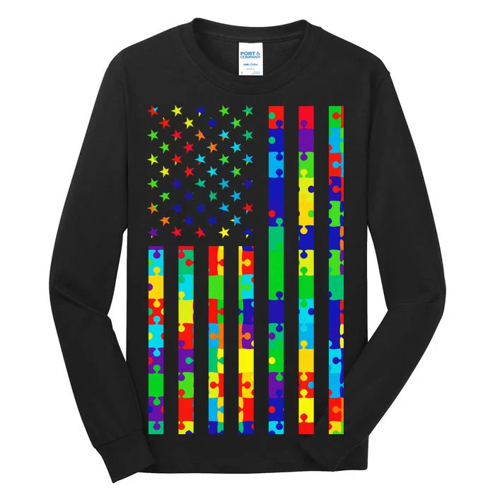 Autism Awareness Colorful Puzzle Flag Tall Long Sleeve T-Shirt