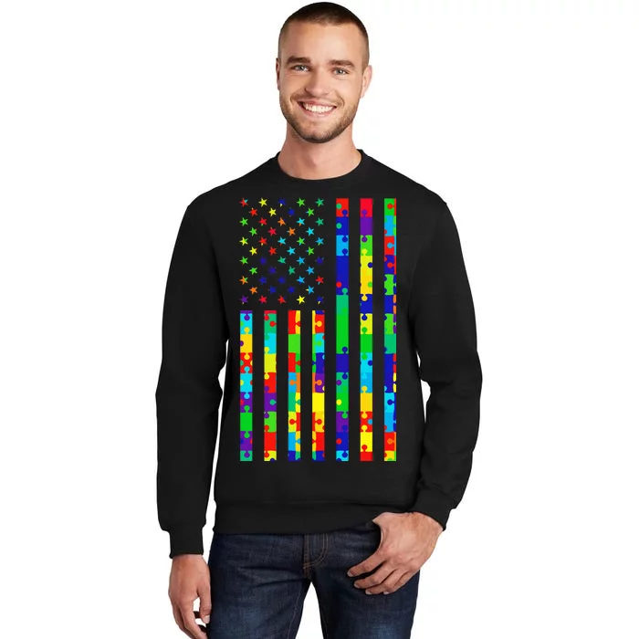 Autism Awareness Colorful Puzzle Flag Tall Sweatshirt