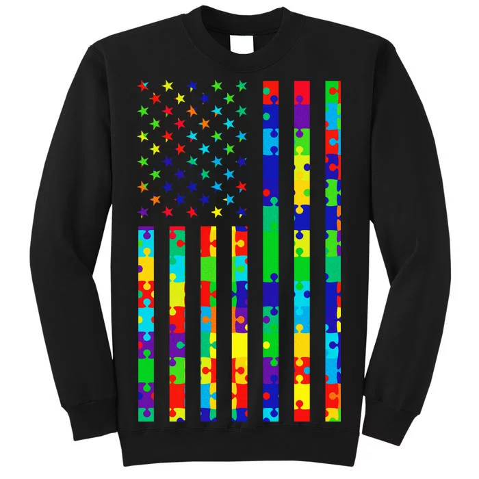 Autism Awareness Colorful Puzzle Flag Tall Sweatshirt