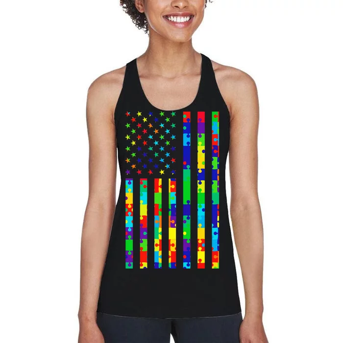 Autism Awareness Colorful Puzzle Flag Women's Racerback Tank