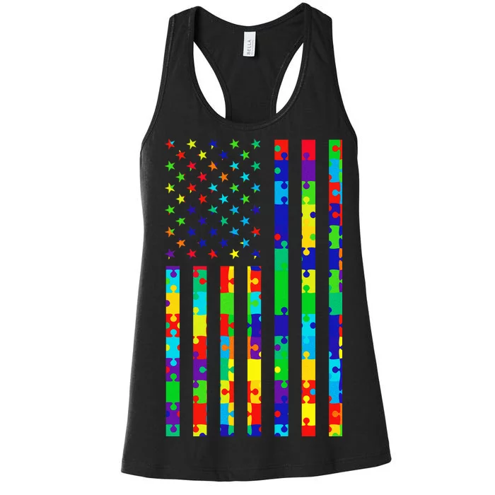 Autism Awareness Colorful Puzzle Flag Women's Racerback Tank