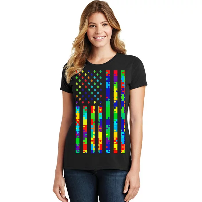 Autism Awareness Colorful Puzzle Flag Women's T-Shirt