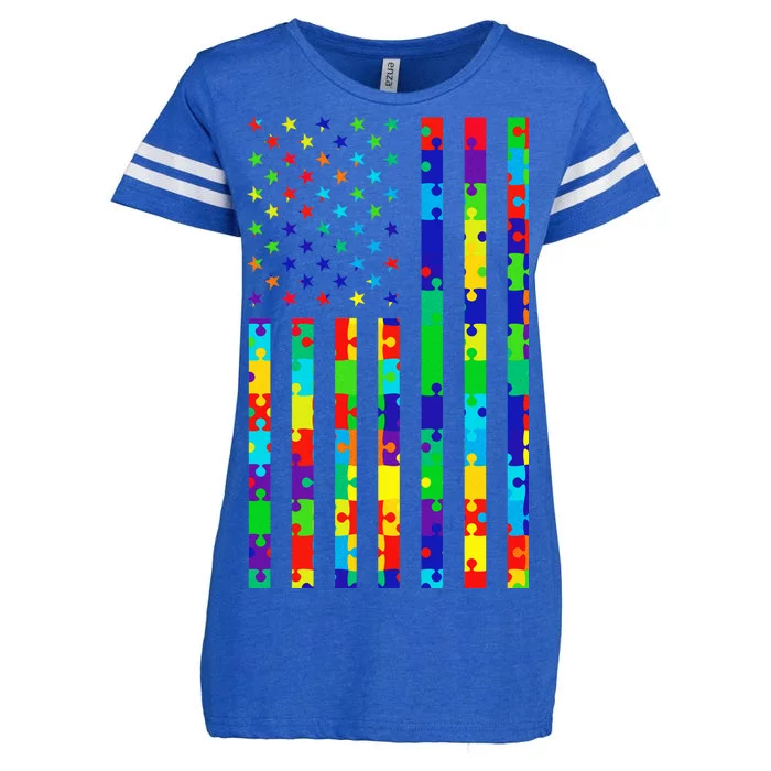 Autism Awareness Colorful Puzzle Flag Enza Ladies Jersey Football T-Shirt