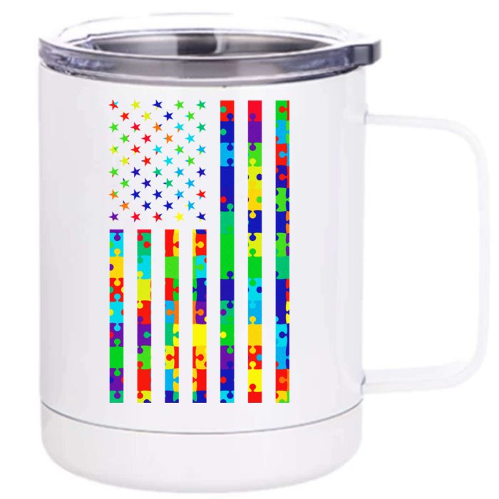 Autism Awareness Colorful Puzzle Flag Front & Back 12oz Stainless Steel Tumbler Cup