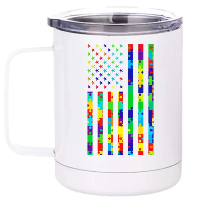 Autism Awareness Colorful Puzzle Flag Front & Back 12oz Stainless Steel Tumbler Cup