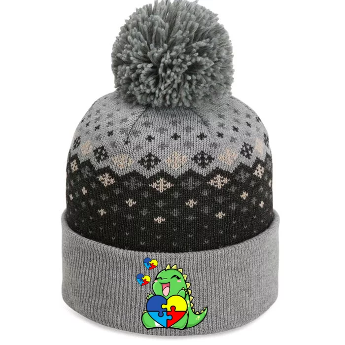 Autism Awareness Cute Dinosaur Puzzle Piece The Baniff Cuffed Pom Beanie