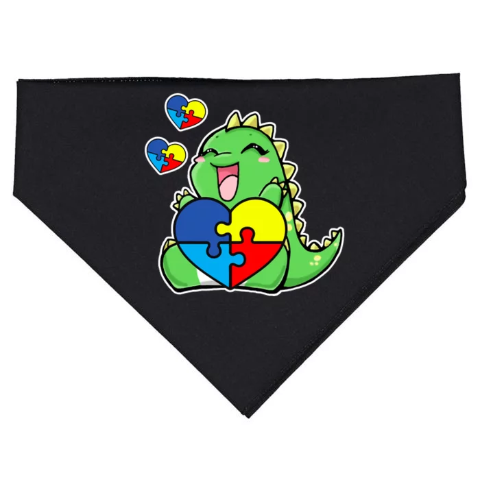 Autism Awareness Cute Dinosaur Puzzle Piece USA-Made Doggie Bandana