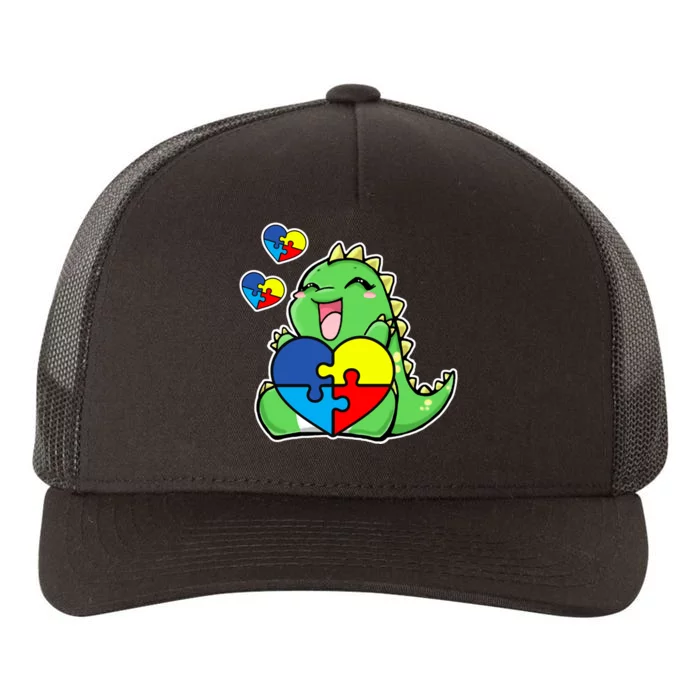 Autism Awareness Cute Dinosaur Puzzle Piece Yupoong Adult 5-Panel Trucker Hat