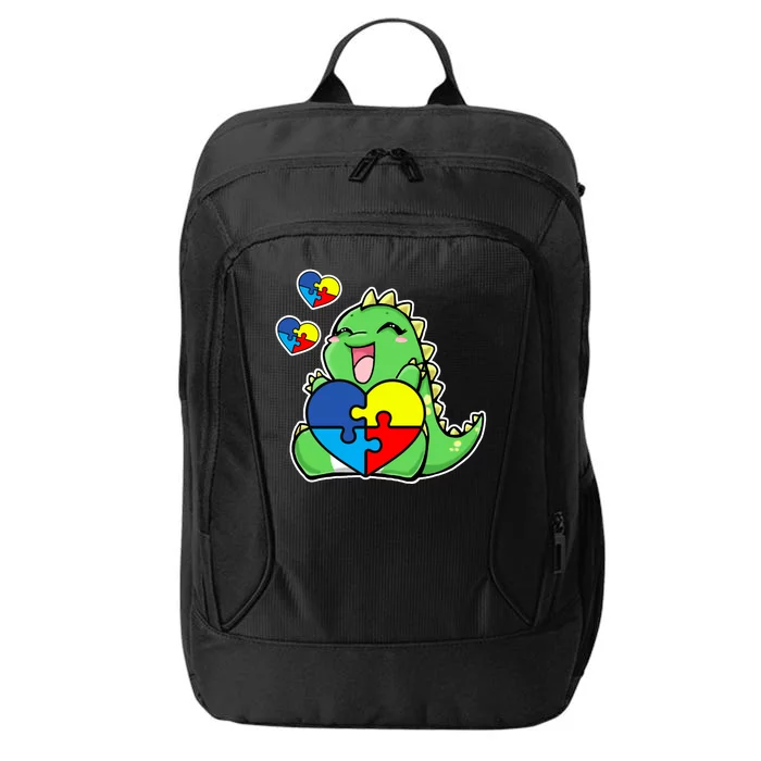 Autism Awareness Cute Dinosaur Puzzle Piece City Backpack