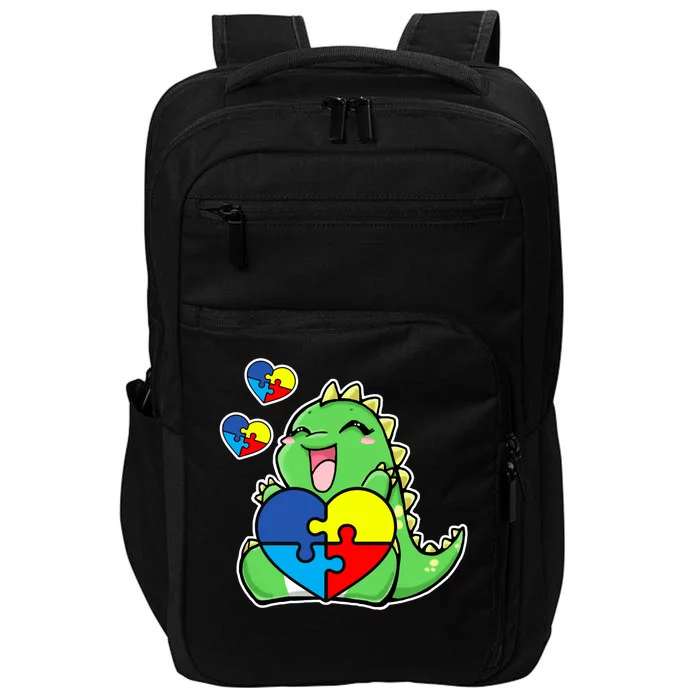 Autism Awareness Cute Dinosaur Puzzle Piece Impact Tech Backpack