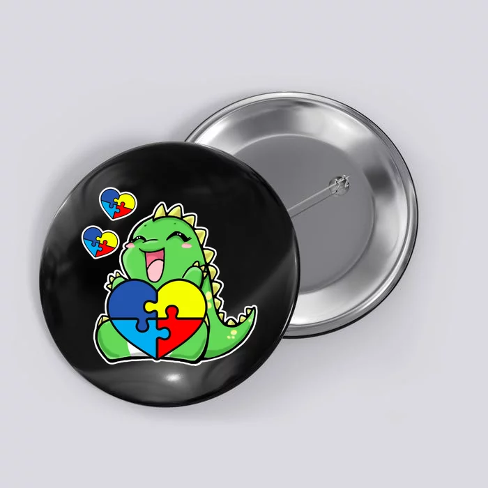 Autism Awareness Cute Dinosaur Puzzle Piece Button