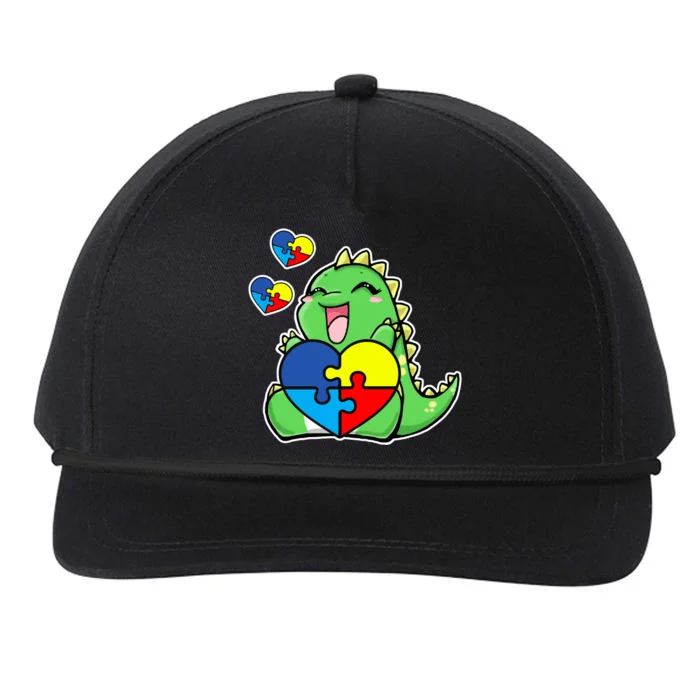 Autism Awareness Cute Dinosaur Puzzle Piece Snapback Five-Panel Rope Hat