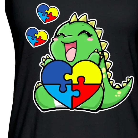 Autism Awareness Cute Dinosaur Puzzle Piece Ladies Essential Flowy Tank