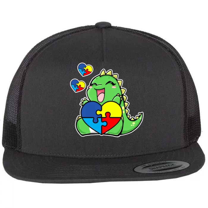 Autism Awareness Cute Dinosaur Puzzle Piece Flat Bill Trucker Hat