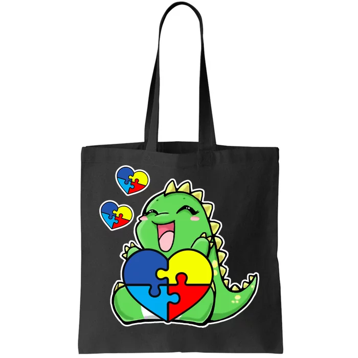 Autism Awareness Cute Dinosaur Puzzle Piece Tote Bag