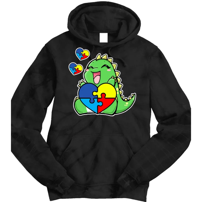 Autism Awareness Cute Dinosaur Puzzle Piece Tie Dye Hoodie