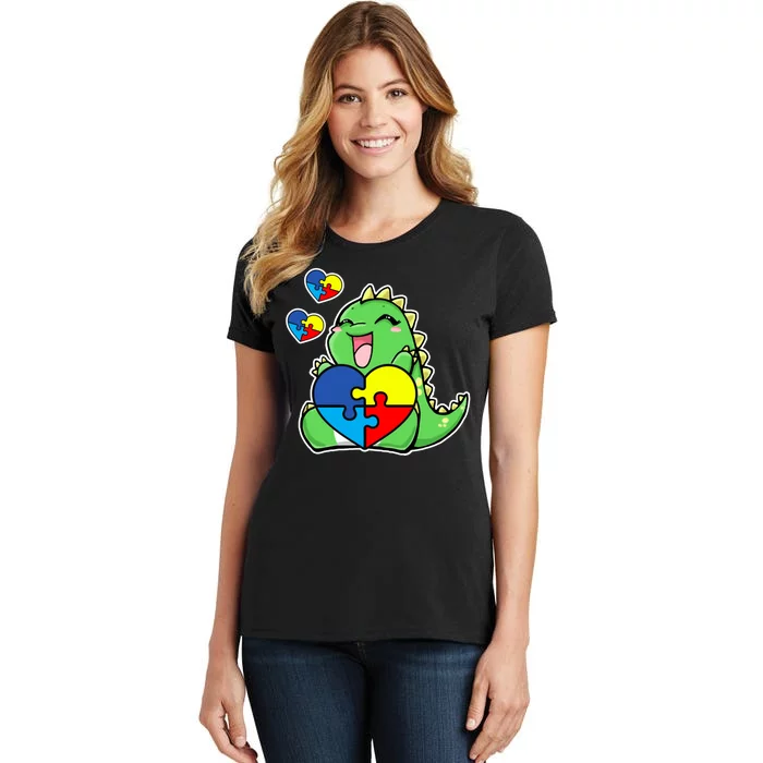 Autism Awareness Cute Dinosaur Puzzle Piece Women's T-Shirt