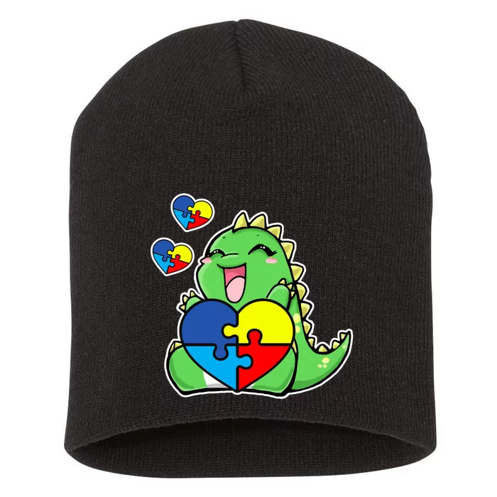 Autism Awareness Cute Dinosaur Puzzle Piece Short Acrylic Beanie