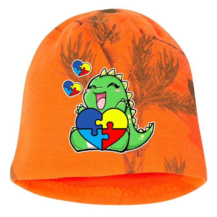 Autism Awareness Cute Dinosaur Puzzle Piece Kati - Camo Knit Beanie