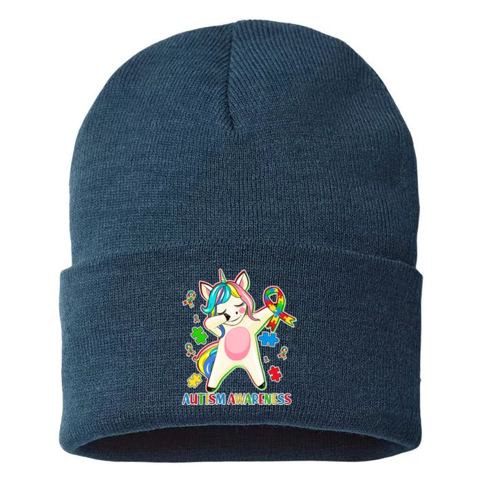 Autism Awareness Dabbing Unicorn Sustainable Knit Beanie