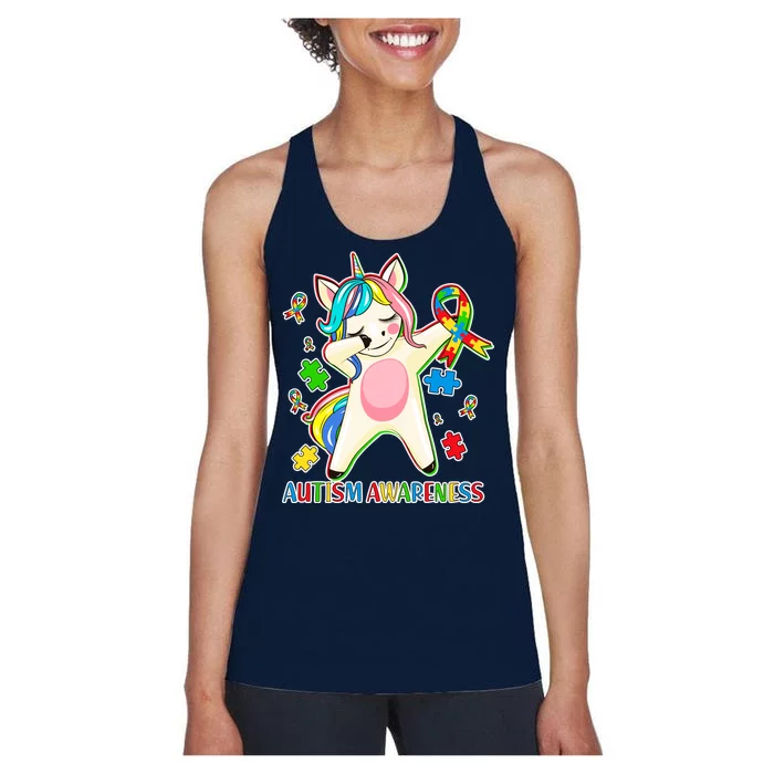 Autism Awareness Dabbing Unicorn Women's Racerback Tank