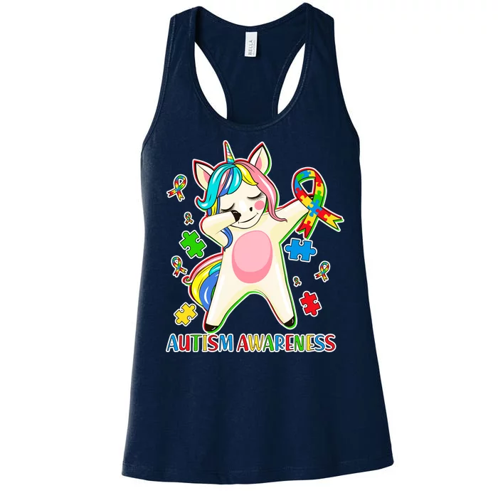 Autism Awareness Dabbing Unicorn Women's Racerback Tank