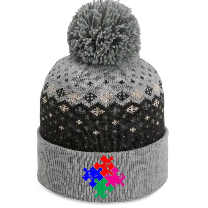 Autism Awareness Distressed Puzzle Pieces The Baniff Cuffed Pom Beanie