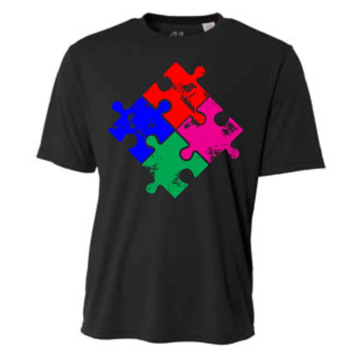 Autism Awareness Distressed Puzzle Pieces Cooling Performance Crew T-Shirt