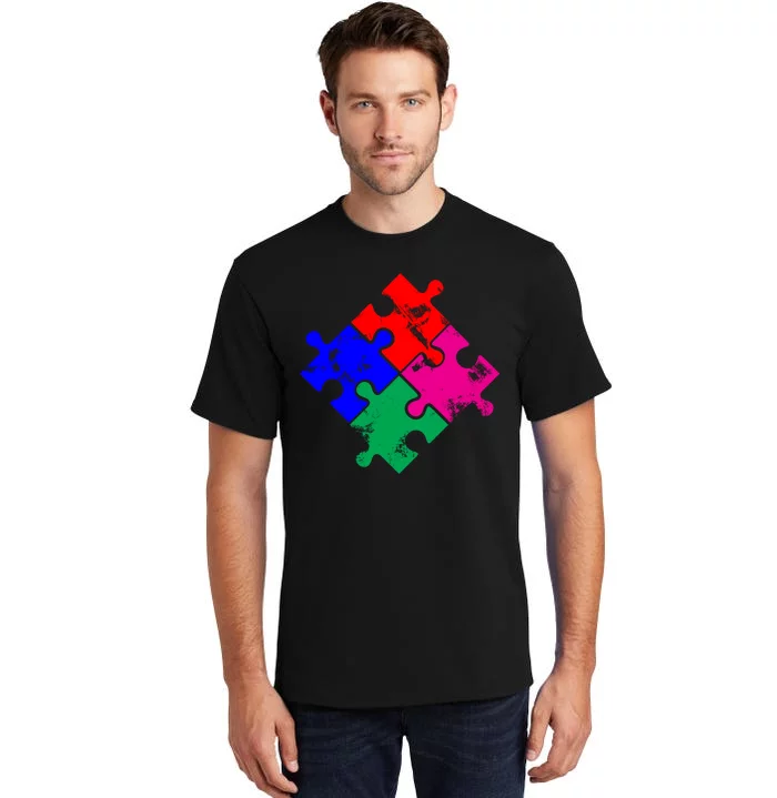 Autism Awareness Distressed Puzzle Pieces Tall T-Shirt