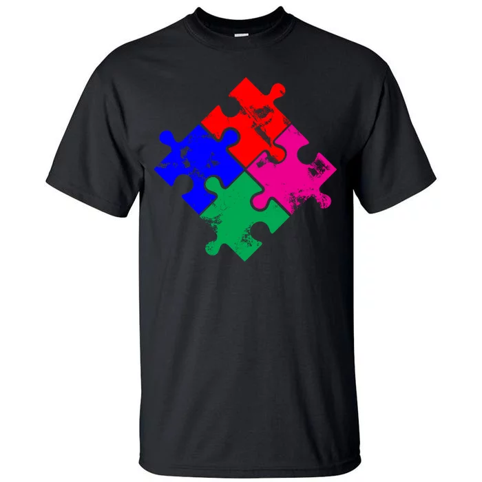 Autism Awareness Distressed Puzzle Pieces Tall T-Shirt